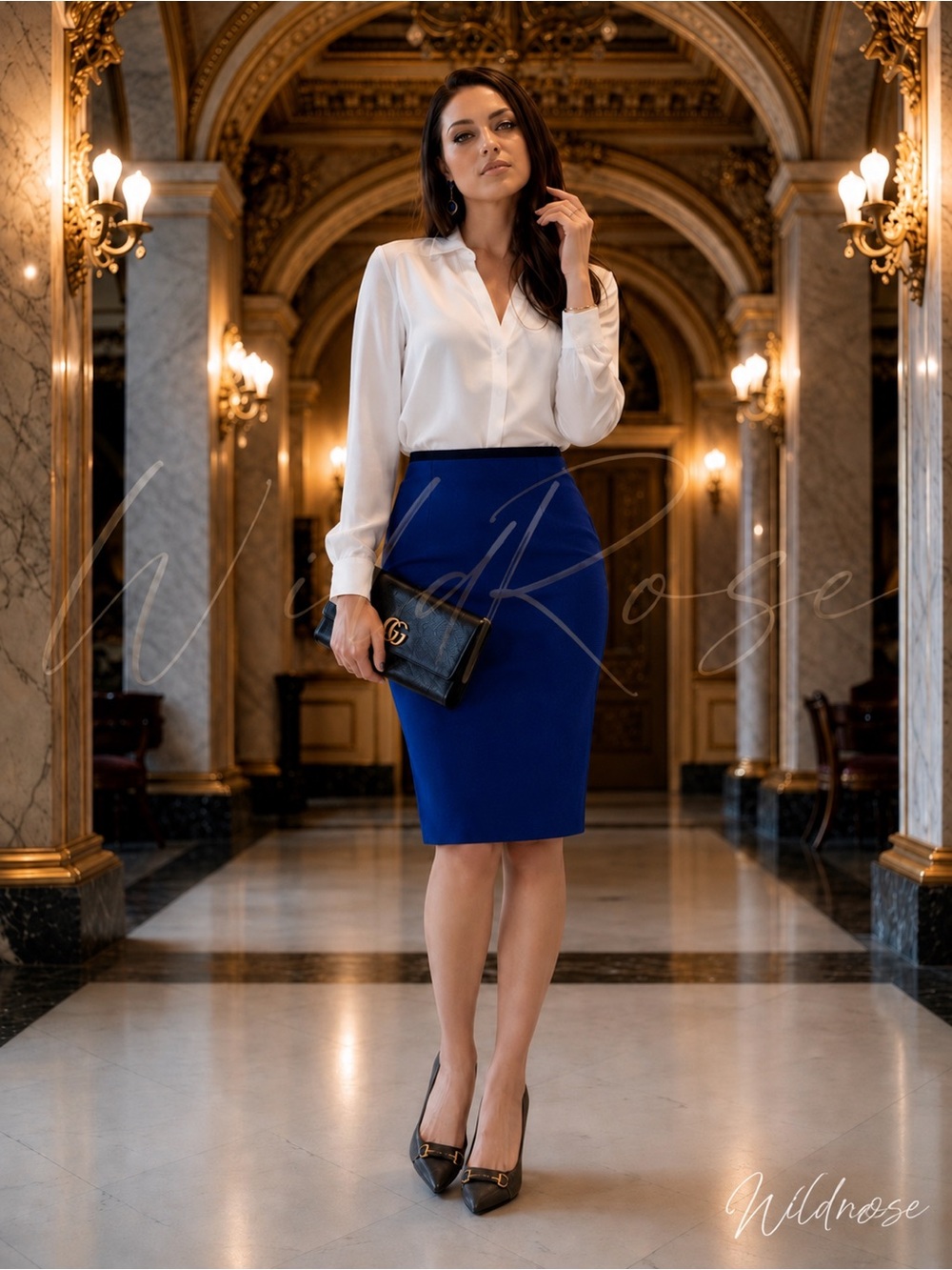Roland Mouret Textured Blue Pencil Skirt | UK 14 / US 10